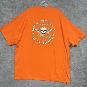 Harley Davidson T Shirt 3XL XXXL Orange Skull Rocky Mountain Denver Colorado Tee
